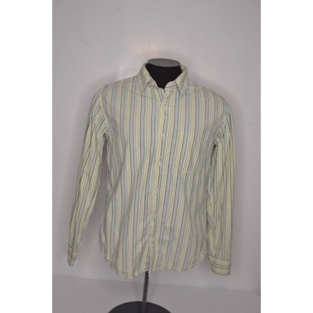 BKE Men's Large Contour Fit Yellow Striped Long Sleeve Button Down Shirt